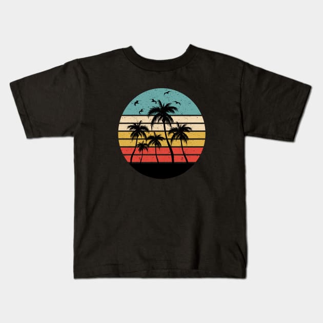 80s Sunset Palm Trees Kids T-Shirt by khalmer
